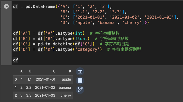 DataFrame 轉換類型